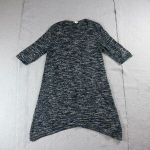 J Jill Dress Large Heather Black Sweater Dress Silk Cotton V Neck 3/4 Sleeve
